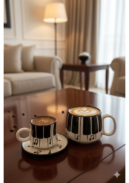 Canım Kendim Serisi Piyano Desenli, El Yapımı Seramik ve Kupa Takımı, Mug, Hand Made