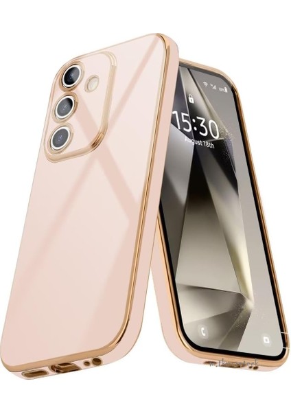 Samsung Galaxy S25 Fe Kılıf Kamera Korumalı Parlak Gold Altın Işlemeli Kenarlı Yumuşak Silikon Kapak