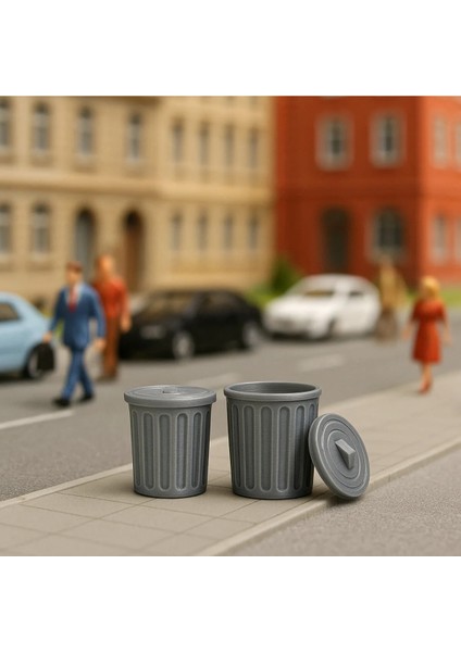 4 Adet Çöp Kutusu - Kovası - 1/50 Ölçekli 1:50 1,5 cm - Figür, Maket, Minyatür modelleri