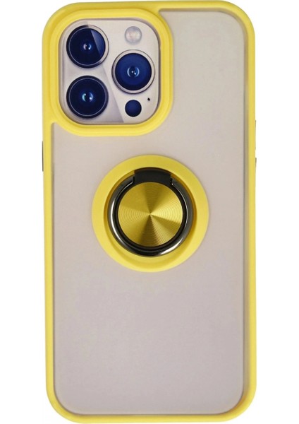 Ieg iPhone 15 Pro Kılıf Montreal Yüzüklü Silikon Kapak - Sarı
