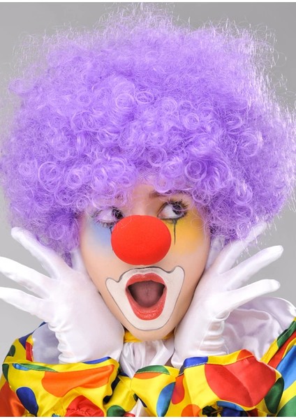 Bfs Mor Renk Kıvırcık Afro Bonus Peruk Takma Saç ve Kırmızı Burun Seti fiyatları