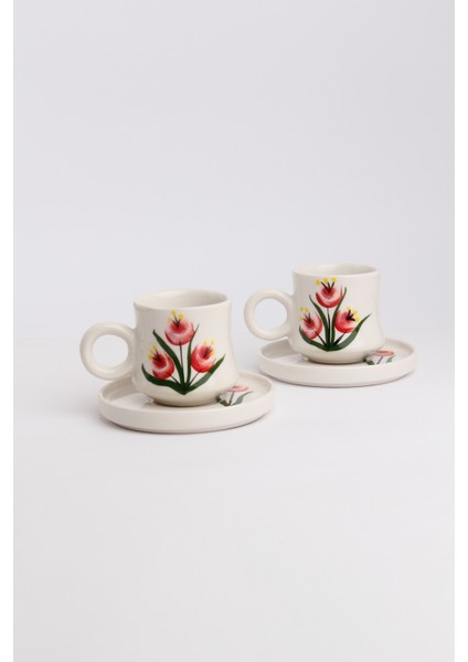 2’li Takım Tomurcuk Desenli El Yapımı Kazan Seramik Kahve Fincanı, Kahve Fincanı, Hand Made modelleri