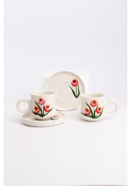 2’li Takım Tomurcuk Desenli El Yapımı Kazan Seramik Kahve Fincanı, Kahve Fincanı, Hand Made fırsatları