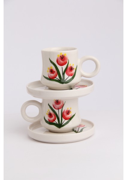2’li Takım Tomurcuk Desenli El Yapımı Kazan Seramik Kahve Fincanı, Kahve Fincanı, Hand Made indirimleri
