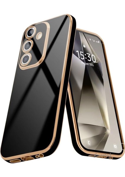 Samsung Galaxy S25 Fe Kılıf Kamera Korumalı Parlak Gold Altın Işlemeli Kenarlı Yumuşak Silikon Kapak