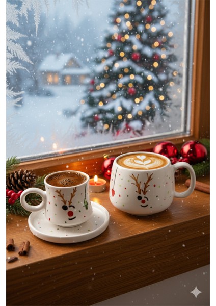 Canım Kendim Serisi Geyik Desenli, El Yapımı Seramik ve Kupa Takımı, Mug, Hand Made