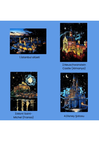 Scratch Art Kazıma Çizim Seti – 4 Adet | Kazıma Kağıdı A3 Hobi & Sanat Tablosu modelleri