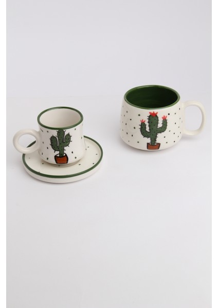 Canım Kendim Serisi Kaktüs Desenli, El Yapımı Seramik ve Kupa Takımı, Mug, Hand Made fırsatları