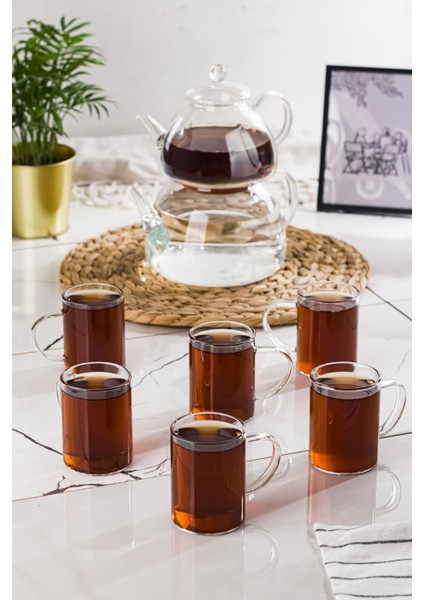Cam Çaydanlık ve Cam Kupa Seti Cam Bardak Çay Kahve Takımı (9 Parça) fiyatları
