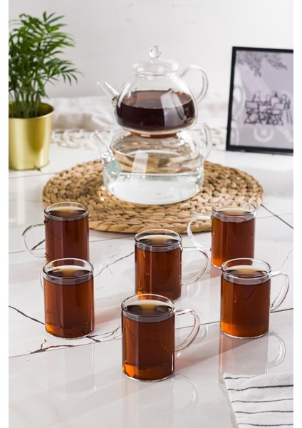 Cam Çaydanlık ve Cam Kupa Seti Cam Bardak Çay Kahve Takımı (9 Parça) fırsatları
