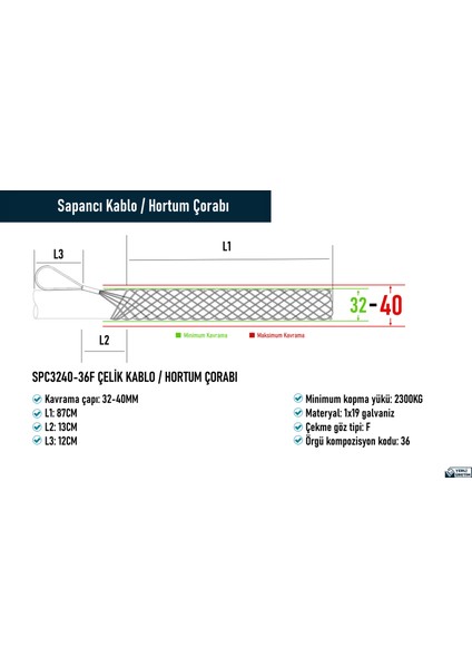 SPC3240-36F Çelik Kablo / Hortum Çorabı