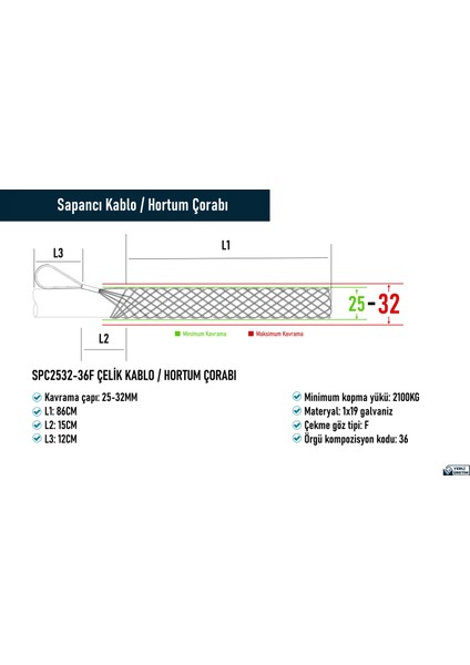 SPC2532-36F Çelik Kablo / Hortum Çorabı