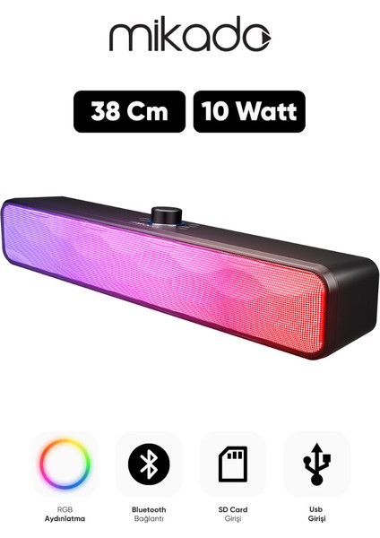 SBT31 10WATT 1200MAH Rgb Bluetooth 5.3 Soundbar Speaker | Type-C, Tf Card, Usb, Aux Hoparlör Siyah