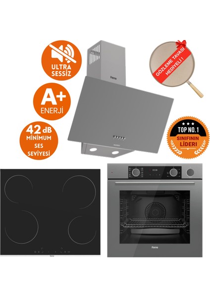 Silentart&fryart Qu Sessiz Vitro. Elektr. Antrasit Gri Ankastre SET(D088-SA +MS261+ XE64CPR)