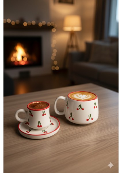 Canım Kendim Serisi Kiraz Desenli, El Yapımı Seramik ve Kupa Takımı, Mug, Hand Made fiyatları