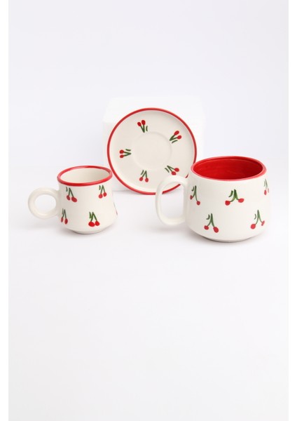 Canım Kendim Serisi Kiraz Desenli, El Yapımı Seramik ve Kupa Takımı, Mug, Hand Made modelleri