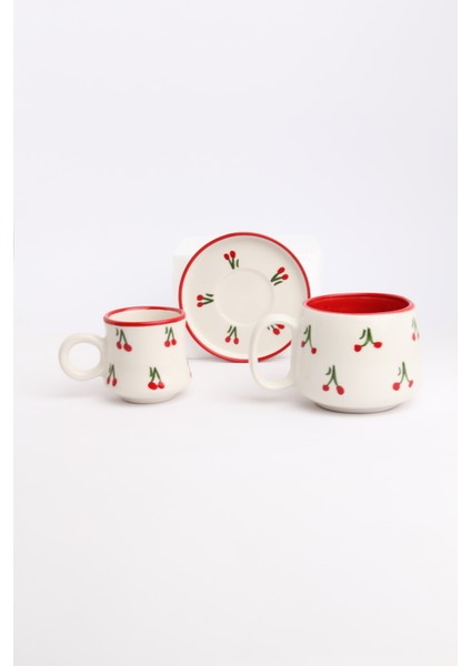 Canım Kendim Serisi Kiraz Desenli, El Yapımı Seramik ve Kupa Takımı, Mug, Hand Made fırsatları