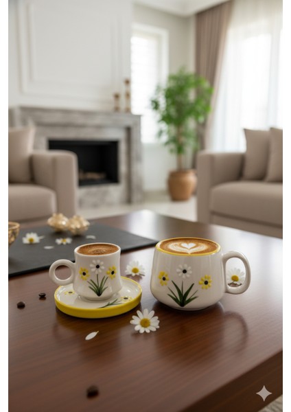 Canım Kendim Serisi Sarı Papatya Desenli, El Yapımı Seramik ve Kupa Takımı, Mug, Hand Made fiyatları