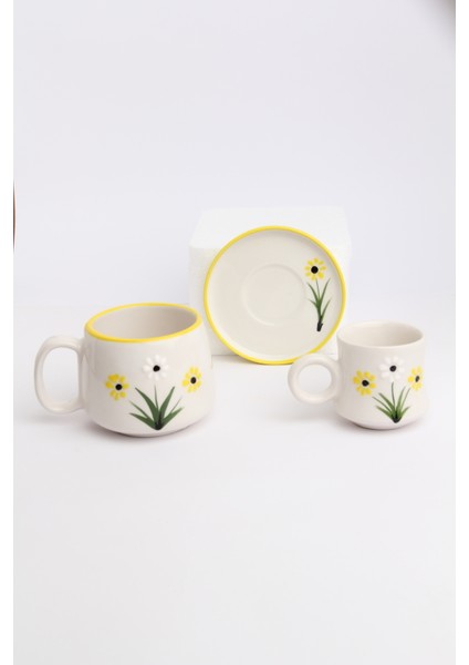 Canım Kendim Serisi Sarı Papatya Desenli, El Yapımı Seramik ve Kupa Takımı, Mug, Hand Made modelleri