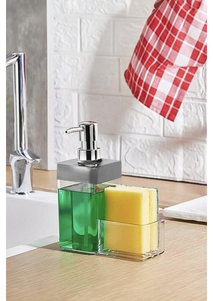 Gri Renkli Sıvı Sabunluk Süngerlik Hazneli 450 ml fiyatları
