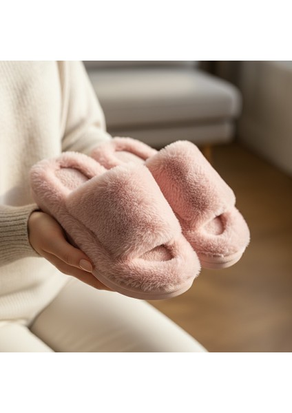 Peluş Detaylı Burnu Açık Kadın Ev Terlik fiyatları