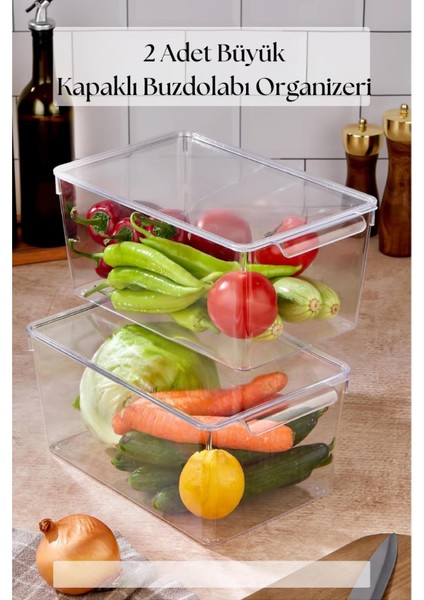 2 Li Kapaklı Buzdolabı Organizeri & Buzdolabı Düzenleyici 6 Lt