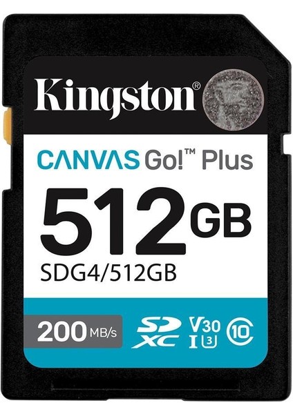 Kingston SDG4-512GB 512GB Sdxc Canvas Go Plus Gen4 200MB-S C10 Uhs-I U3 V30 Hafıza Kartı