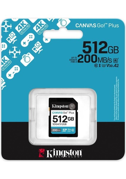 Kingston SDG4-512GB 512GB Sdxc Canvas Go Plus Gen4 200MB-S C10 Uhs-I U3 V30 Hafıza Kartı fiyatları