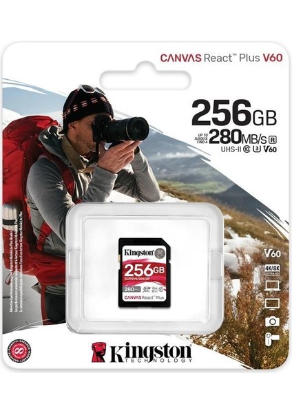 Kingston SDR2V6-256GB Canvas React Plus Sdxc Uhs-Iı 280R-150W U3 V60 For Full Hd-4k Sd Hafıza Kartı fiyatları