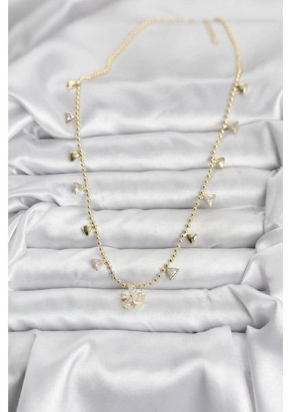 Bfs Pirinç Gold Renk Zirkon Taşlı Çiçek Model Kadın Kolye fiyatları