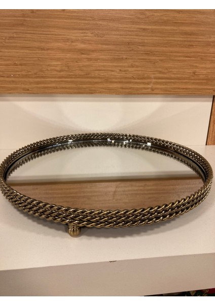 Tepsi Dekoratif Döküm Pirinç Antik Eskitme Yuvarlak Ayaklı Aynalı Burgu Model Çapı 38 cm fiyatları
