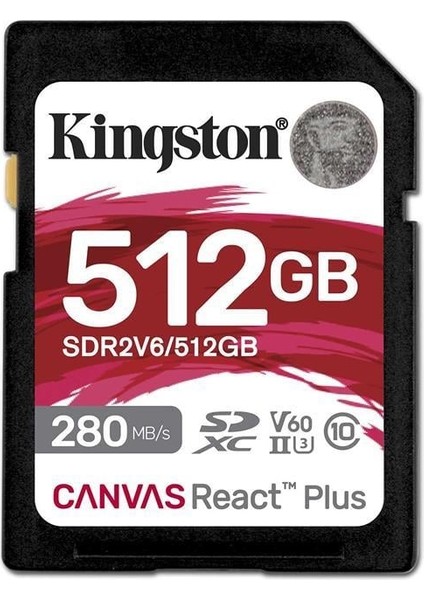 Kingston SDR2V6-512GB Canvas React Plus Sdxc Uhs-Iı 280R-150W U3 V60 For Full Hd-4k Sd Hafıza Kartı