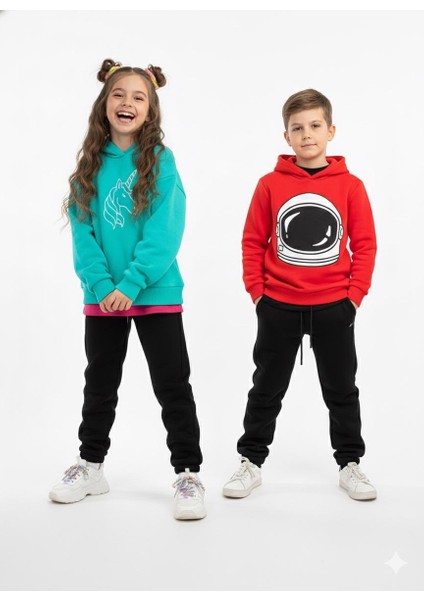 Siyah Cepli Unisex Model 3ip Şardonlu Çocuk Eşofman Altı 7 - 14 Yaş