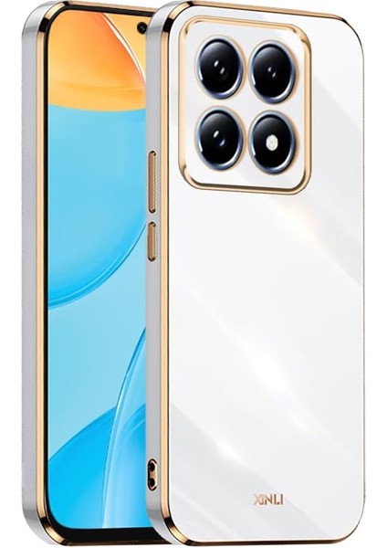 Xiaomi Mi 14T Pro Kılıf Kamera Korumalı Parlak Gold Kenarlı Altın Işlemeli Şeritli Yumuşak Silikon Bark Kapak