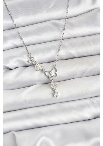 Bfs 316L Çelik Zincir Gümüş Renk Kelebek Model Kadın Kolye