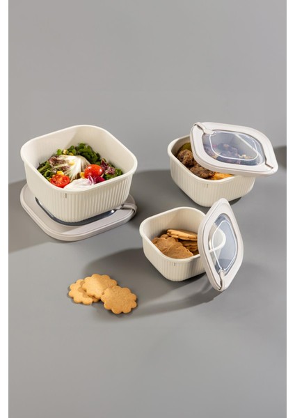 Kare 3 Parça Vakumlu Sızdırmaz Hava Almaz Saklama Kabı Seti Gri (1800/1100/600 Ml) fiyatları