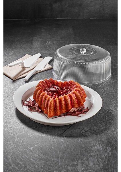 Akrilik Barok Beyaz 4 Parça Kek Fanus & Kek Saklama Kabı & Şık Sunum Organizeri