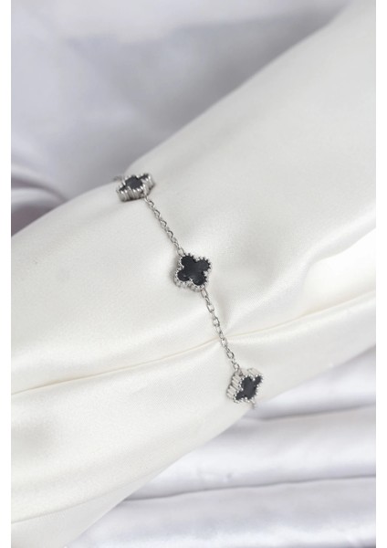 Bfs 316L Çelik Gümüş Renk Siyah Baby Boy Yonca Bileklik