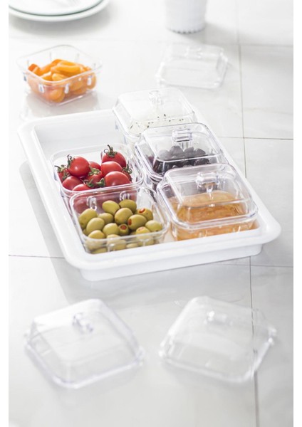 Akrilik Beyaz 6’lı Kapaklı Kahvaltılık Kahvaltı Seti & Saklama Kabı (Cam Değildir) fiyatları