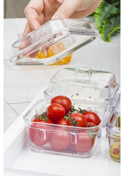 Akrilik Beyaz 6’lı Kapaklı Kahvaltılık Kahvaltı Seti & Saklama Kabı (Cam Değildir) fırsatları