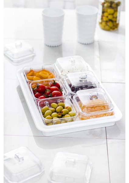 Akrilik Beyaz 6’lı Kapaklı Kahvaltılık Kahvaltı Seti & Saklama Kabı (Cam Değildir) indirimleri