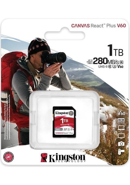 Kingston SDR2V6-1TB Canvas React Plus Sdxc Uhs-Iı 280R-150W U3 V60 For Full Hd-4k Sd Hafıza Kartı fiyatları