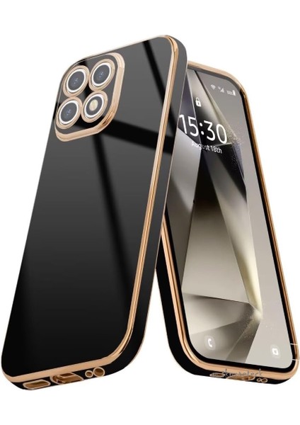 Xiaomi Mi 14T Pro Kılıf Kamera Korumalı Parlak Gold Kenarlı Altın Işlemeli Şeritli Yumuşak Silikon Bark Kapak