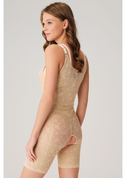 Toparlayıcı Vücut Inceltici Dikişli Fermuarlı Uzun Paca Altı Açık Sıkı Badi Korse - Ten - S fiyatları