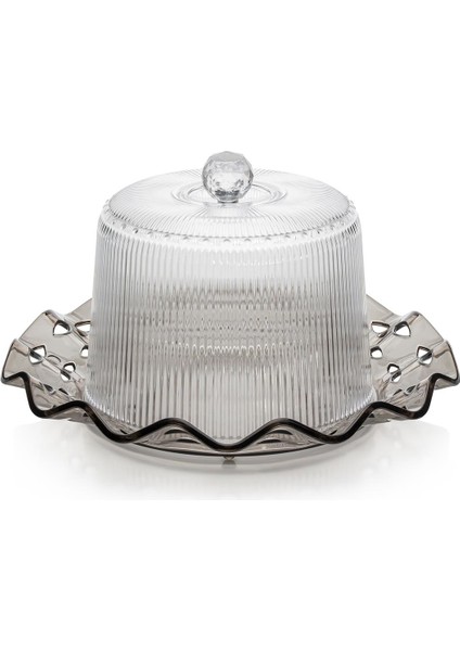 Akrilik Barok Füme Renk Kek Fanus & Kek Saklama Kabı & Şık Sunum Organizeri 26 cm modelleri