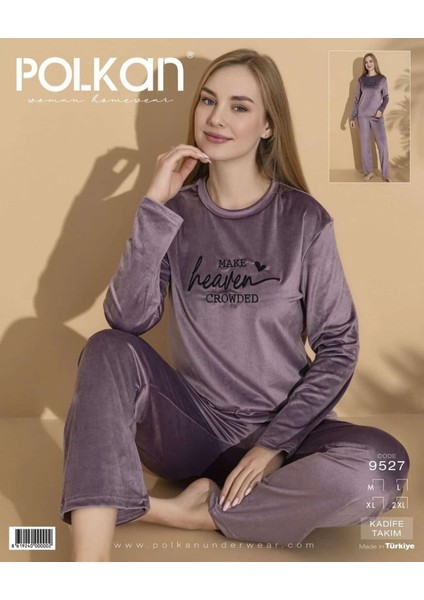 9527 Kadife Uzun Kollu Bayan Pijama Takım