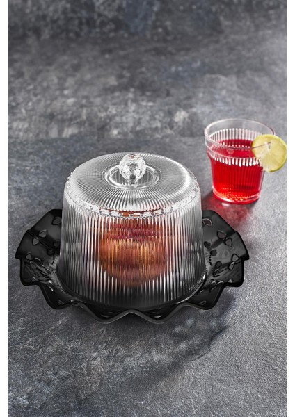 Akrilik Barok Siyah Renk Kek Fanus & Kek Saklama Kabı & Şık Sunum Organizeri 26 cm