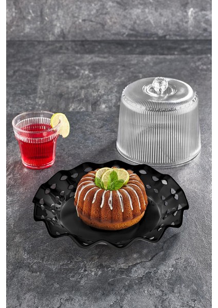 Akrilik Barok Siyah Renk Kek Fanus & Kek Saklama Kabı & Şık Sunum Organizeri 26 cm fiyatları