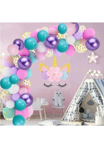 Unicorn Deniz Kızı Temalı Doğum Günü Konfetili Balon Zinciri Süsleme Seti fiyatları