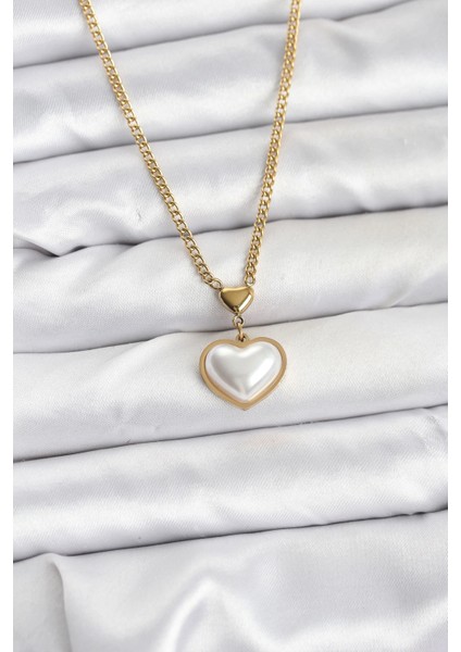 Bfs 316L Çelik Zincir Gold Renk Bombeli Kalp Model Kadın Kolye